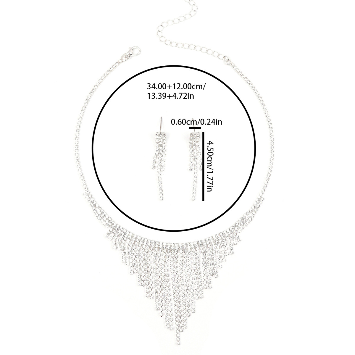 Women Crystal Rhinestone Jewelry Set With Waterfall Necklace and Drop Earrings